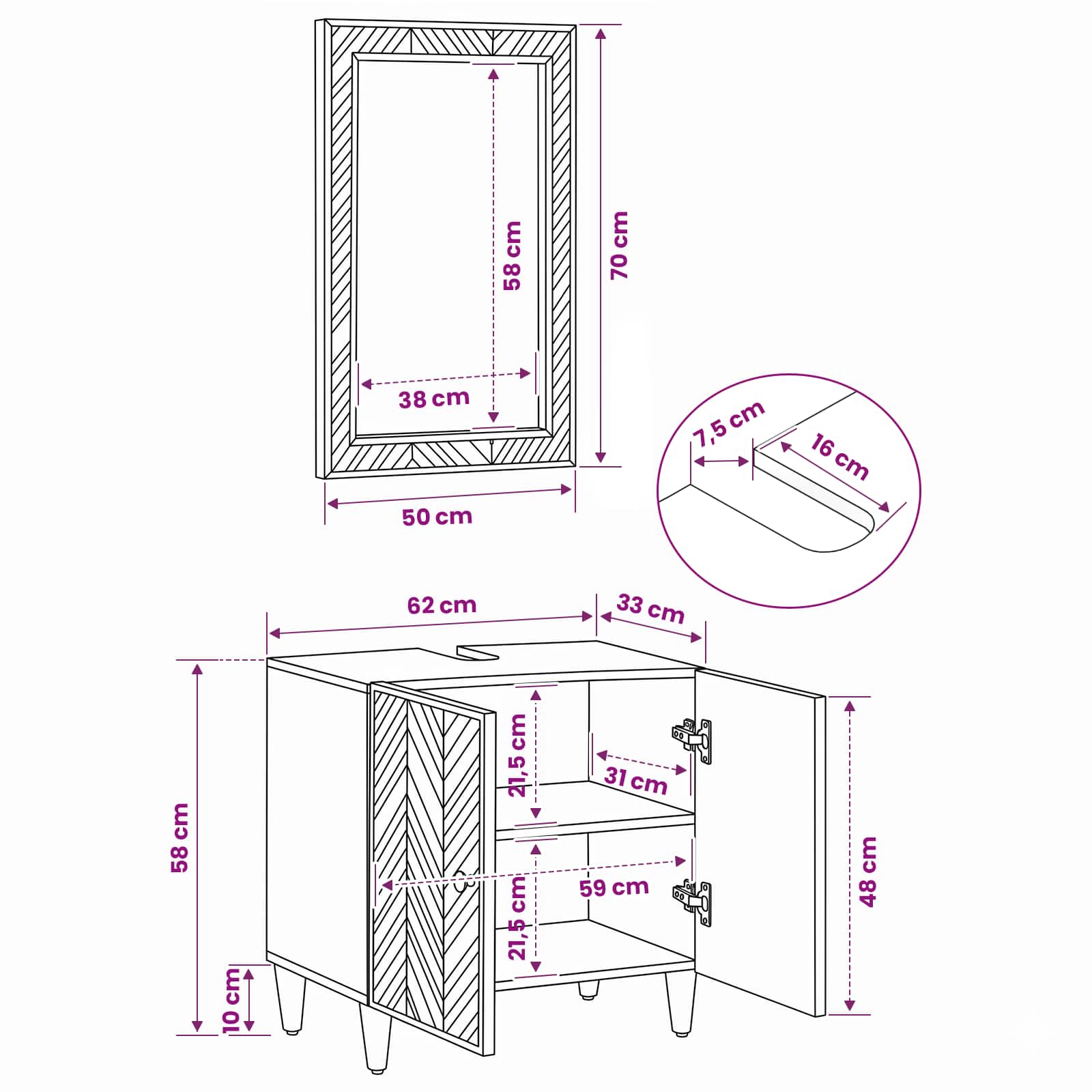 Badezimmerschrank-Set 2 stk. 62 x 33 x 58 cm Massivholz Mango
