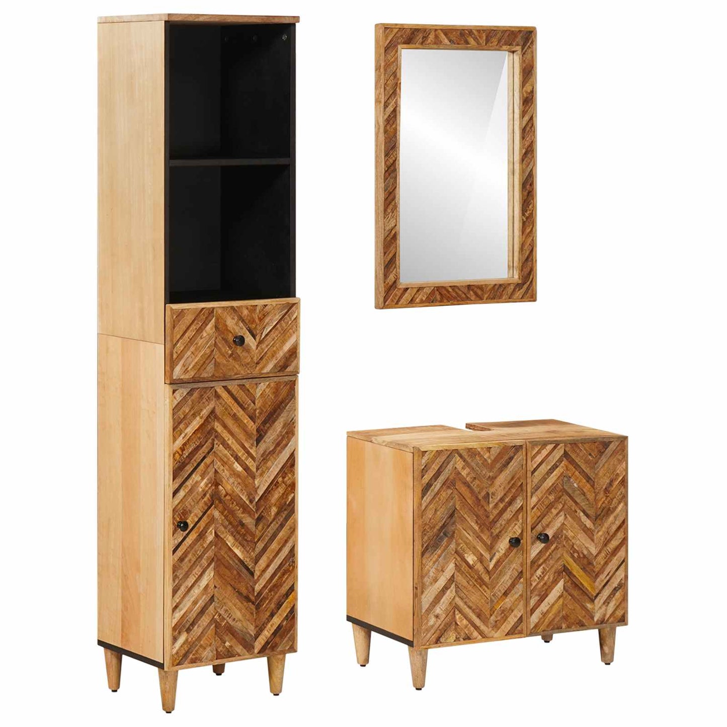 Badezimmerschrank-Set 3 stk. 62 x 33 x 58 cm Massivholz Mango