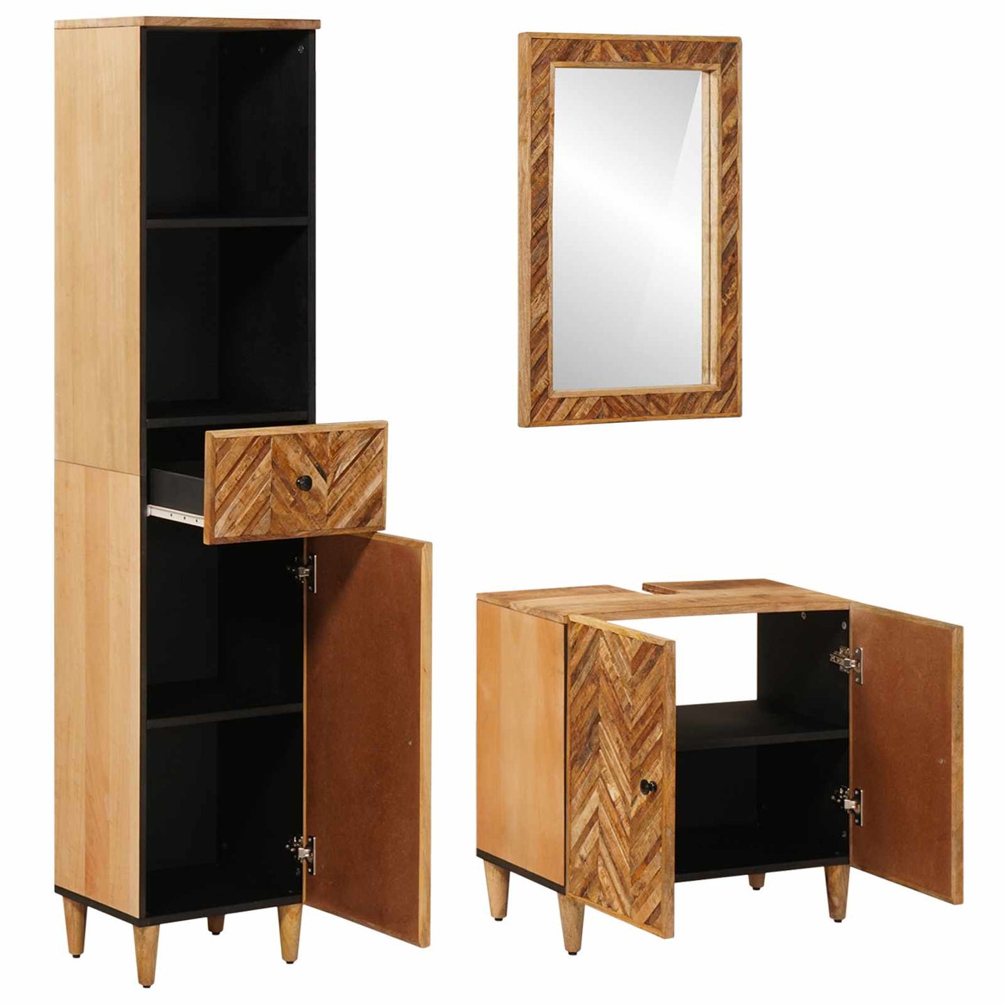 Badezimmerschrank-Set 3 stk. 62 x 33 x 58 cm Massivholz Mango