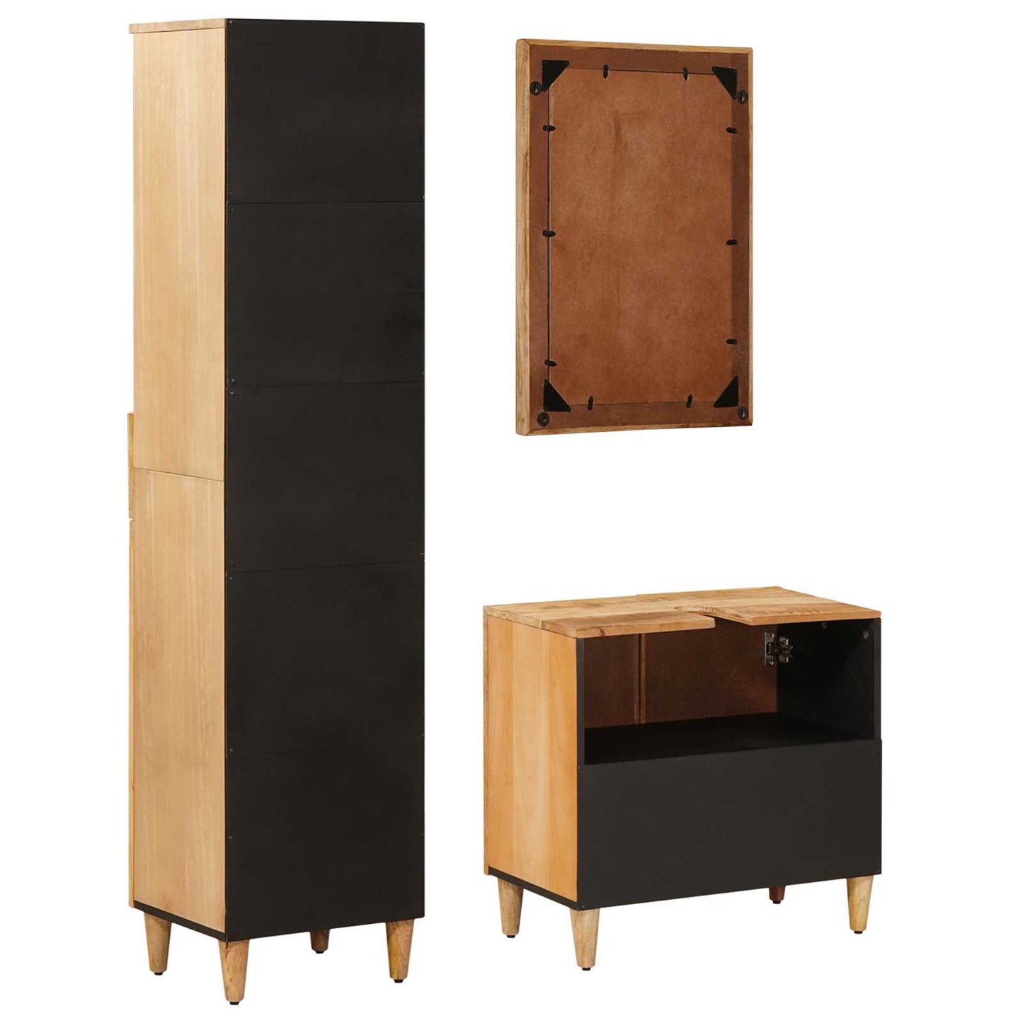 Badezimmerschrank-Set 3 stk. 62 x 33 x 58 cm Massivholz Mango