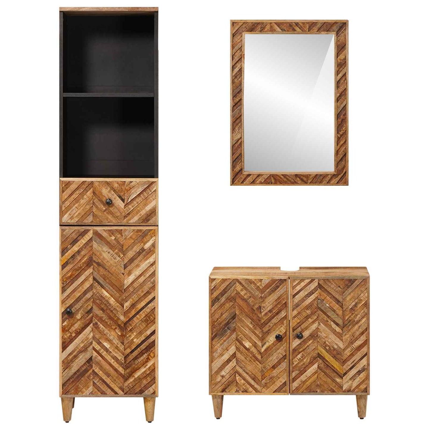 Badezimmerschrank-Set 3 stk. 62 x 33 x 58 cm Massivholz Mango