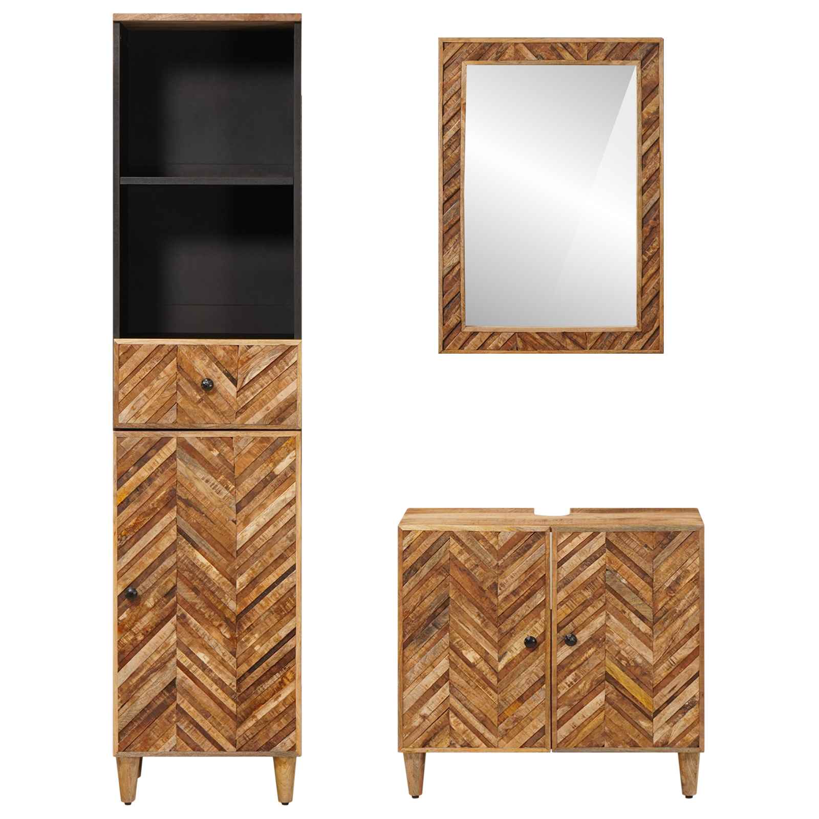 Badezimmerschrank-Set 3 stk. 62 x 33 x 58 cm Massivholz Mango