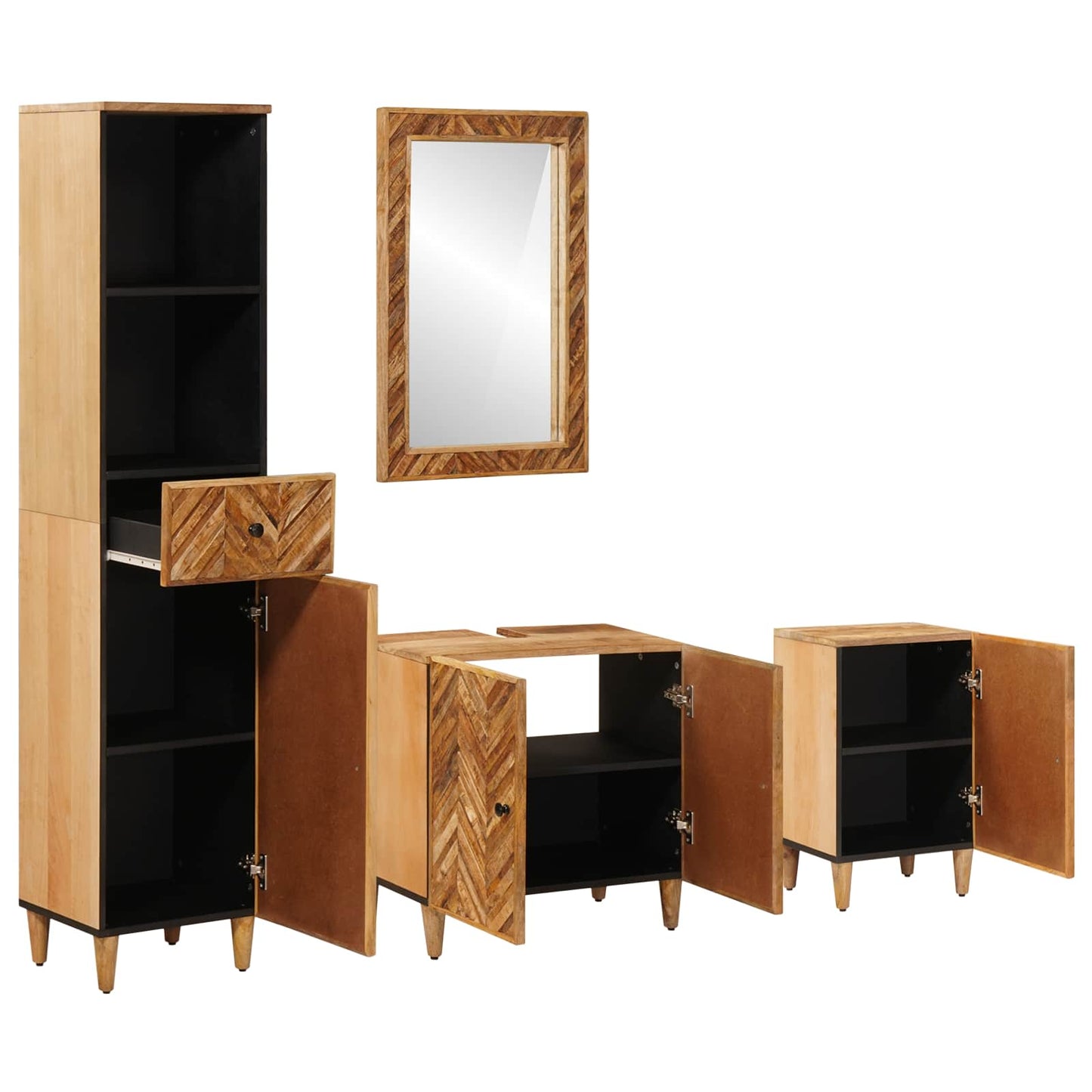 Badezimmerschrank-Set 4 stk. 62 x 33 x 58 cm Massivholz Mango