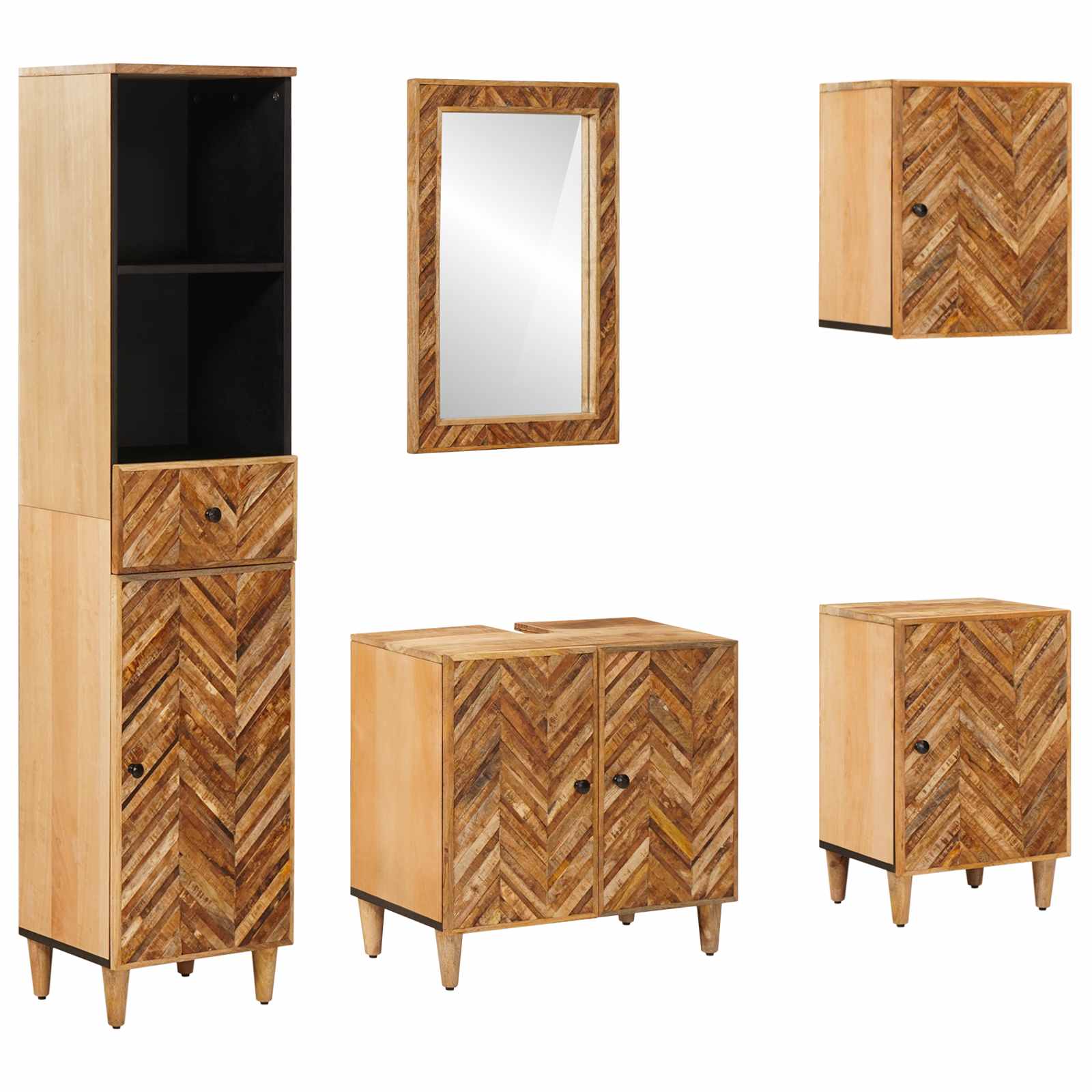 Badezimmerschrank-Set 5 stk. 62 x 33 x 58 cm Massivholz Mango