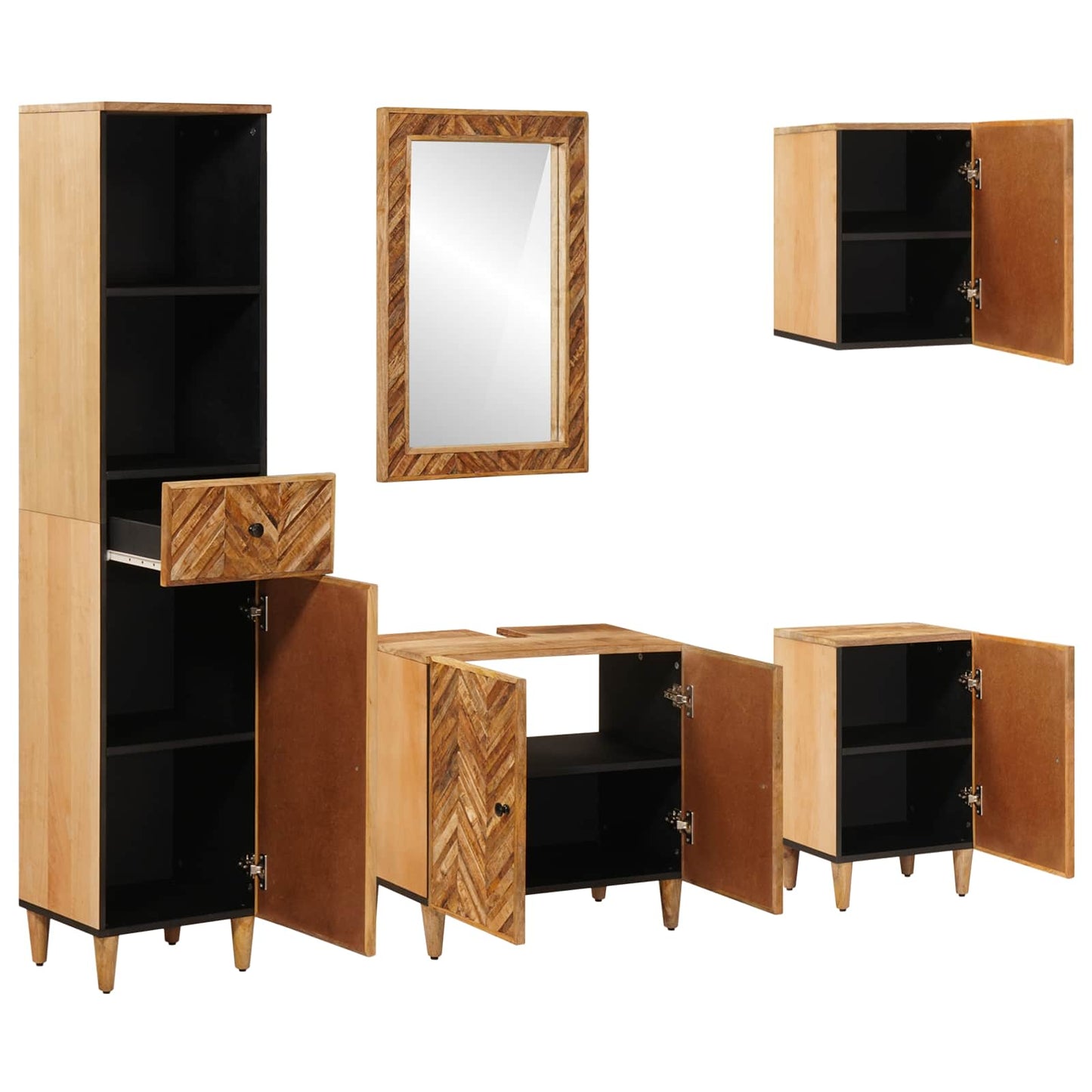 Badezimmerschrank-Set 5 stk. 62 x 33 x 58 cm Massivholz Mango