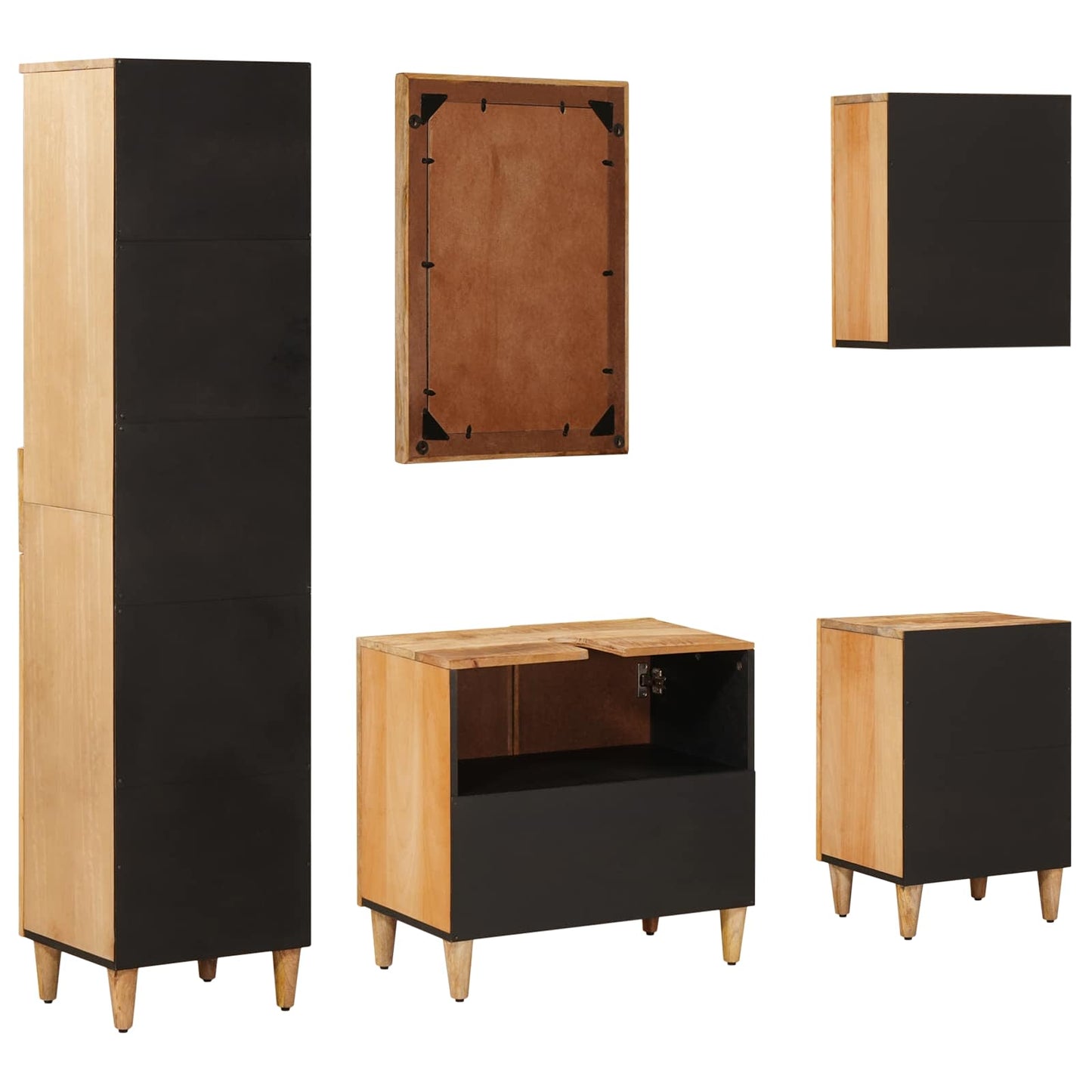 Badezimmerschrank-Set 5 stk. 62 x 33 x 58 cm Massivholz Mango
