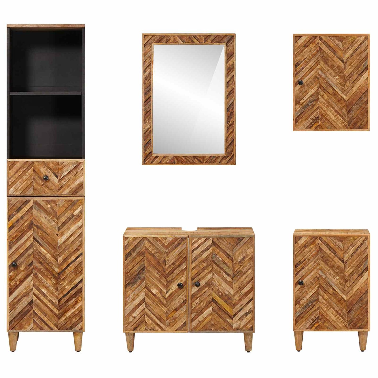 Badezimmerschrank-Set 5 stk. 62 x 33 x 58 cm Massivholz Mango