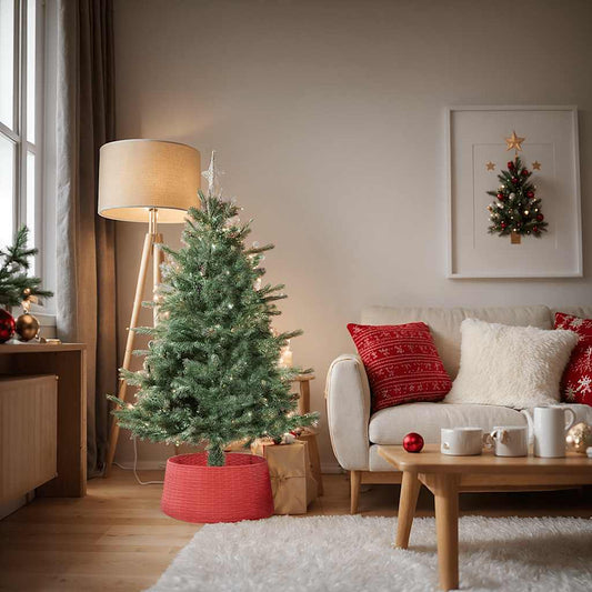 Jupe de sapin de Noël rouge Ø56x23 cm en plastique