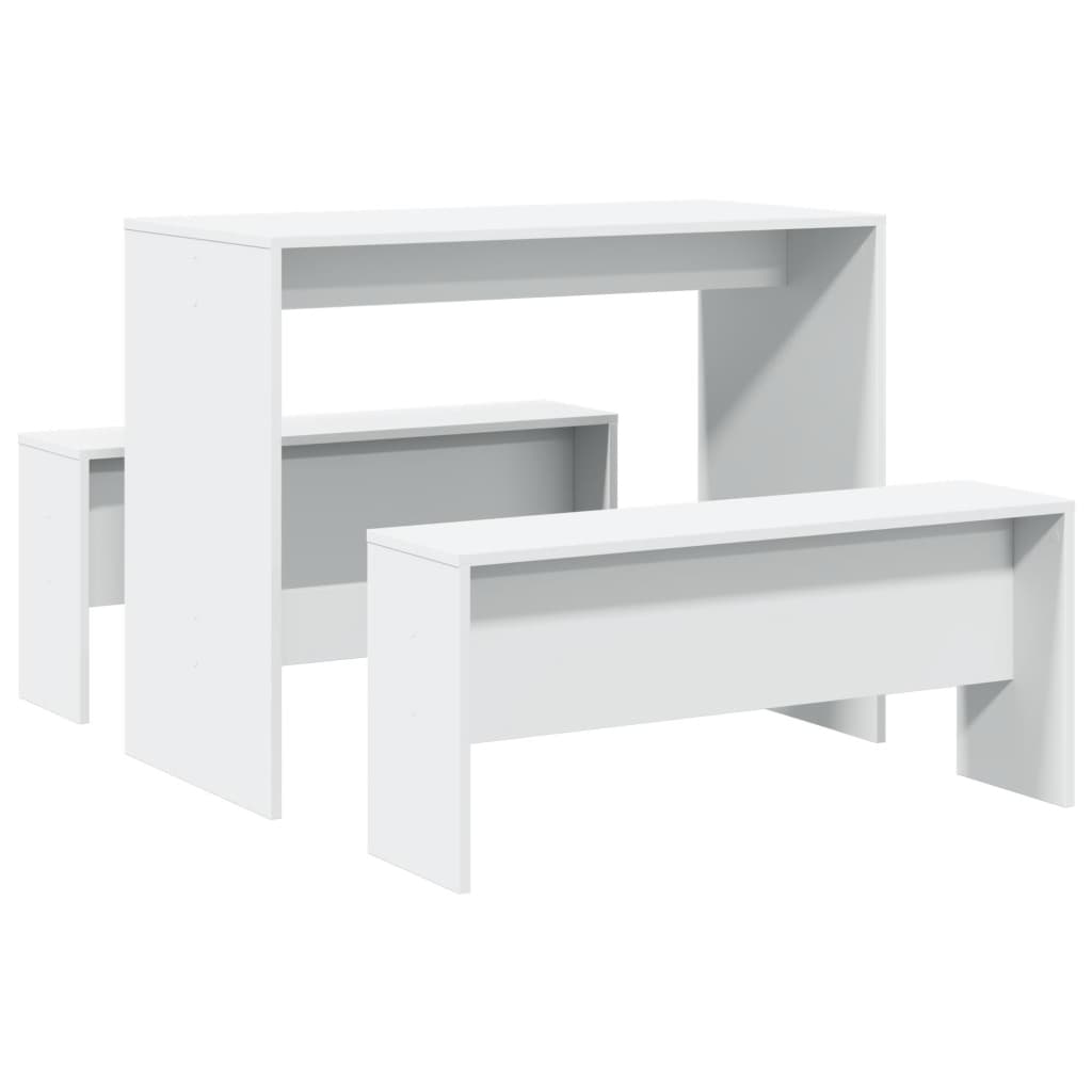 3 pièces. Ensemble table à manger et banc en bois blanc