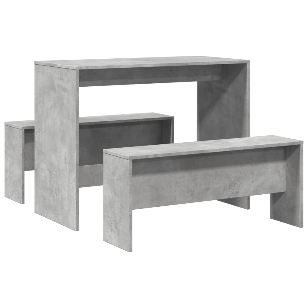 3 pièces. Ensemble table à manger et banc en bois gris béton