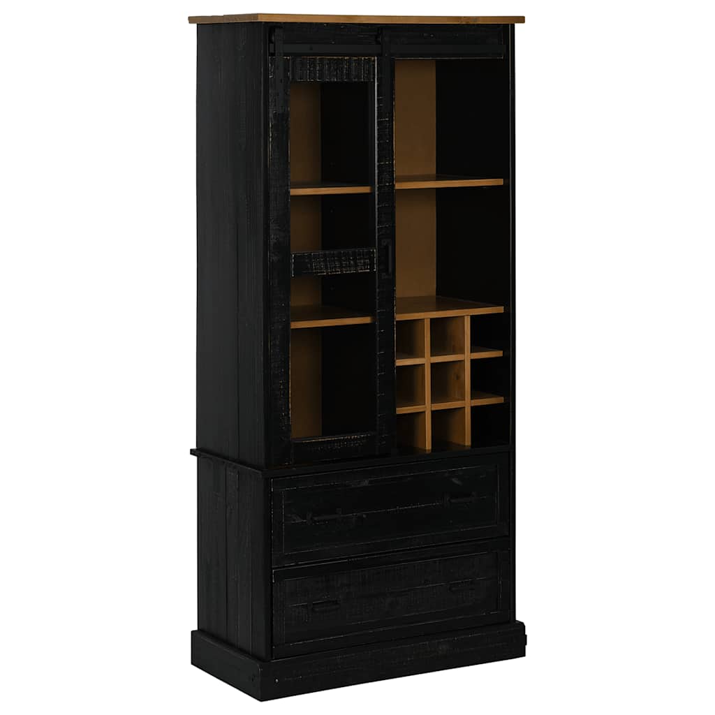 Armoire à vin HALDEN avec étagères à vin, porte coulissante, pin noir