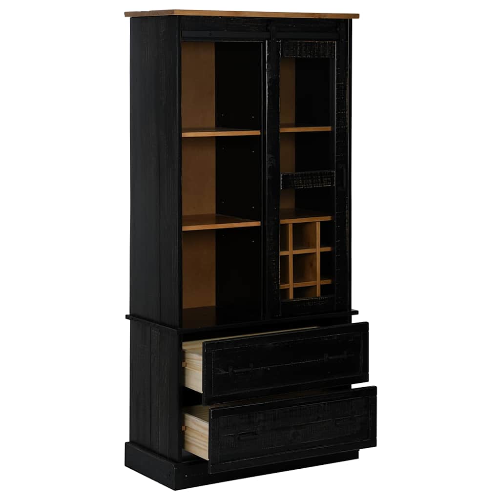 Armoire à vin HALDEN avec étagères à vin, porte coulissante, pin noir