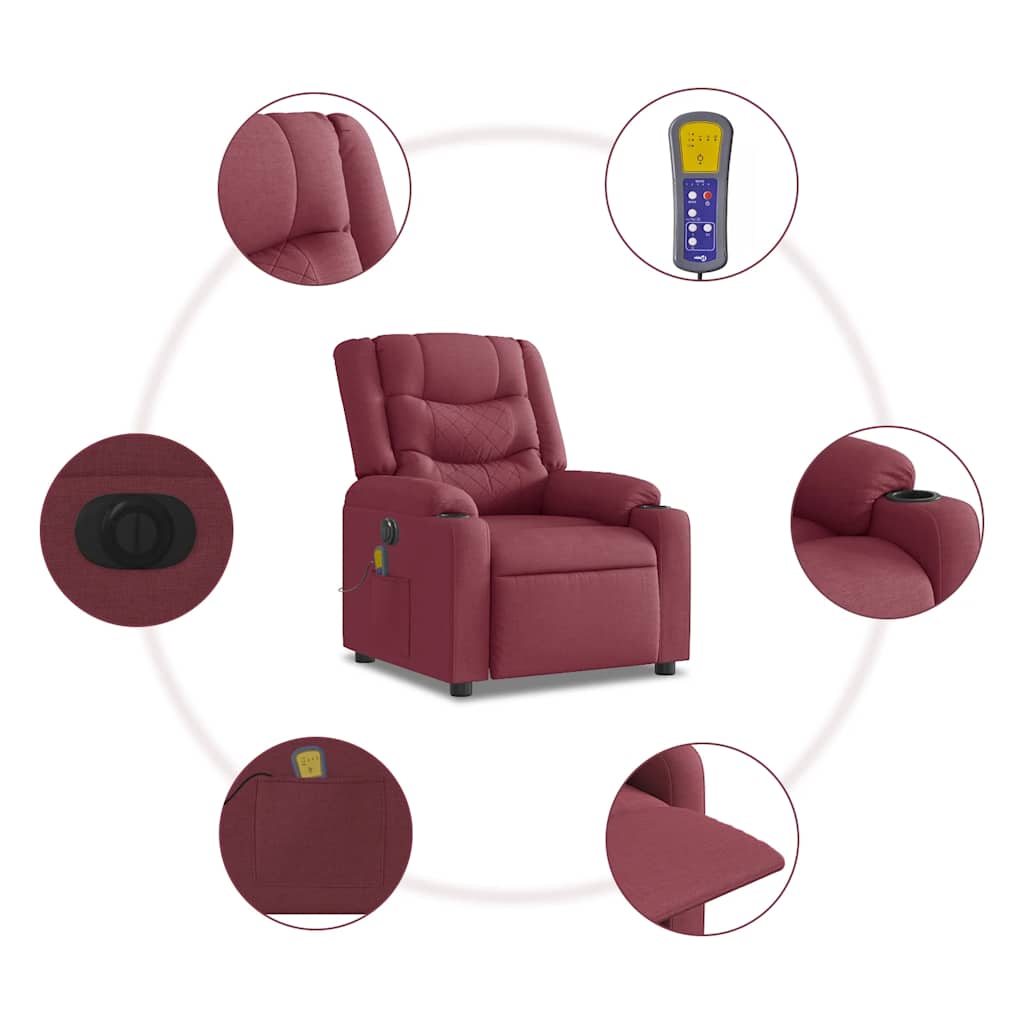 Massagesessel Elektrisch Weinrot Stoff