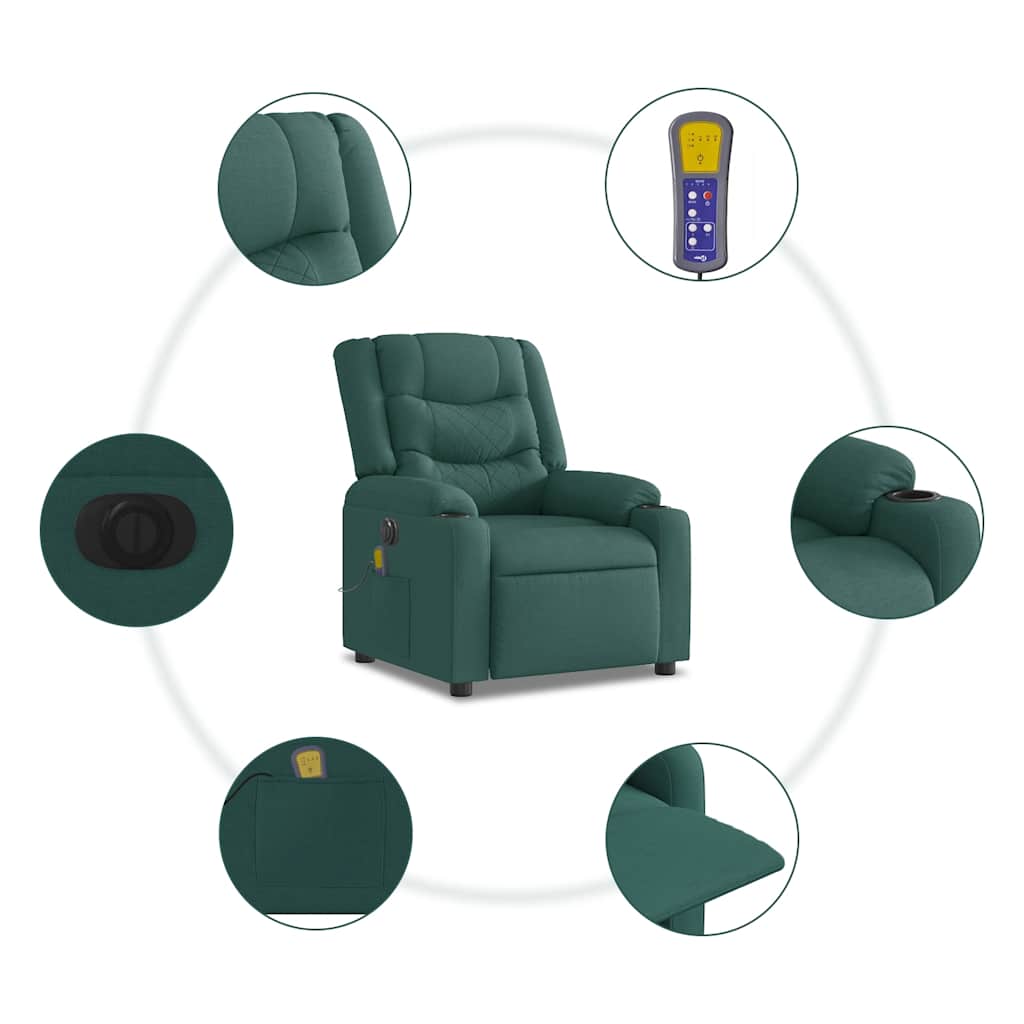 Massagesessel Elektrisch Dunkelgrün Stoff
