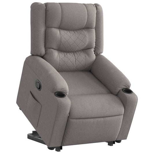 Fauteuil relax avec aide à la verticalisation en tissu taupe