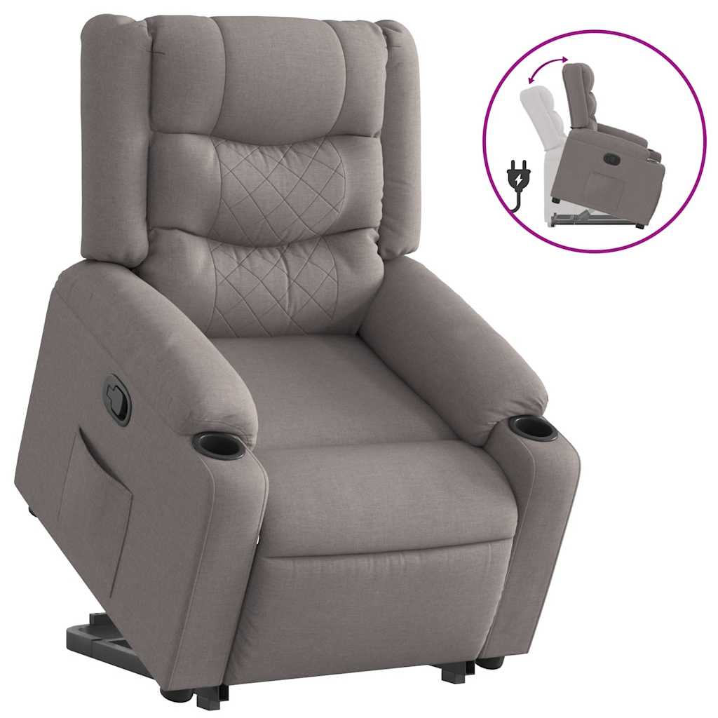 Fauteuil relax avec aide à la verticalisation en tissu taupe