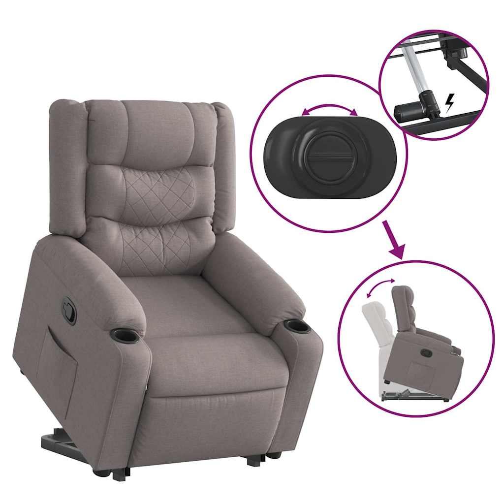 Fauteuil relax avec aide à la verticalisation en tissu taupe