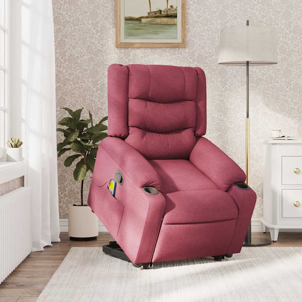 Fauteuil de massage avec aide à la verticalisation en tissu rouge vin