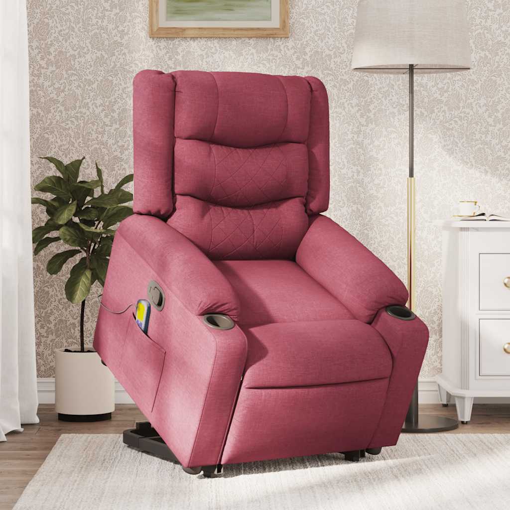 Fauteuil de massage avec aide à la verticalisation en tissu rouge vin