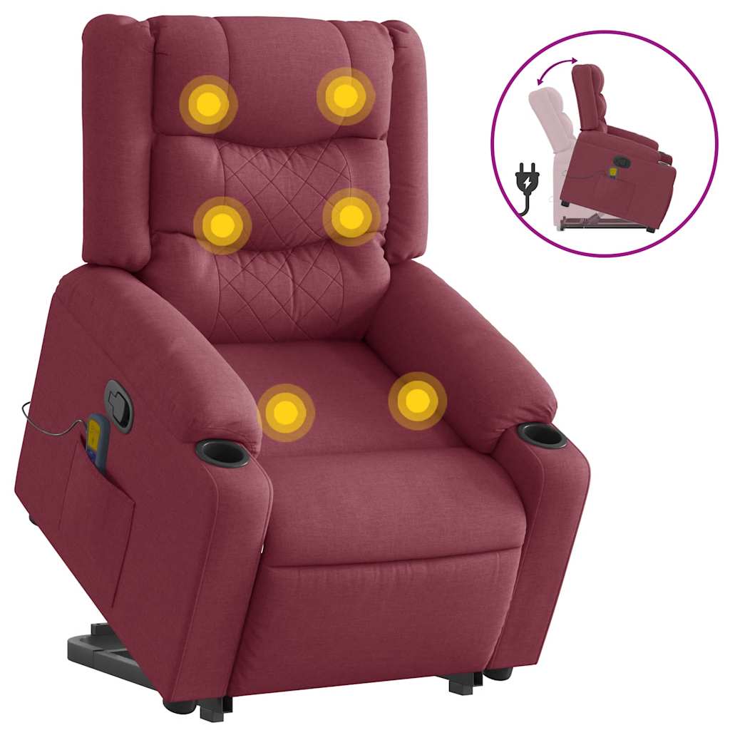 Fauteuil de massage avec aide à la verticalisation en tissu rouge vin