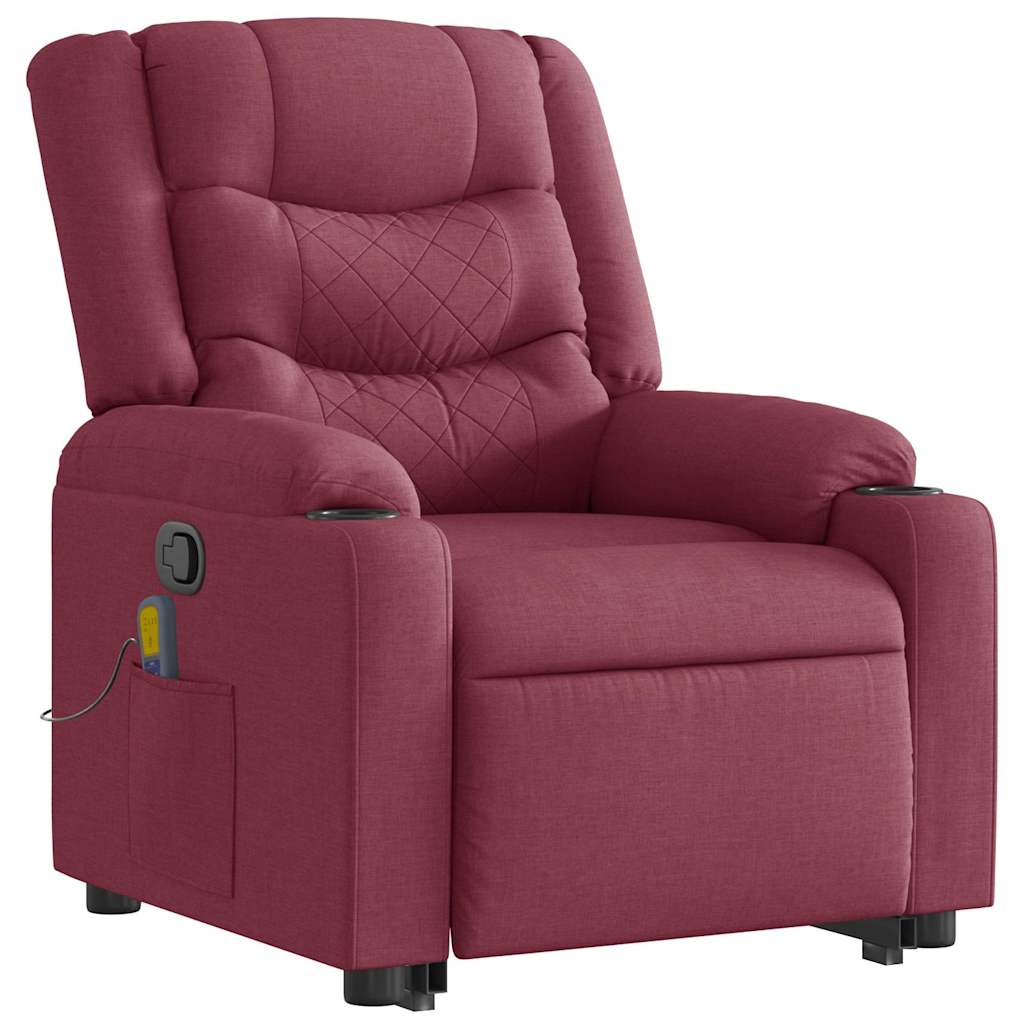 Fauteuil de massage avec aide à la verticalisation en tissu rouge vin