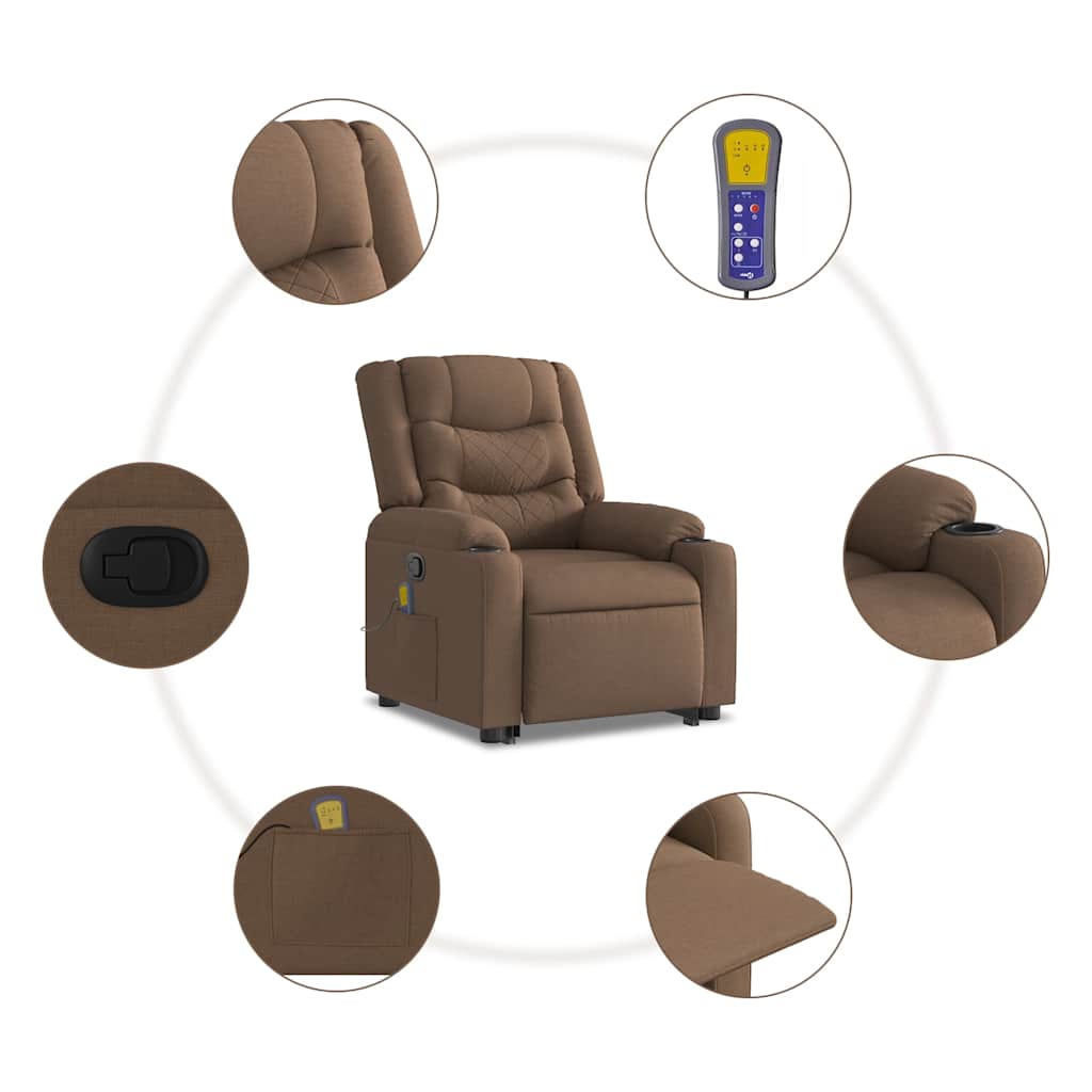 Massagesessel mit Aufstehhilfe Braun Stoff