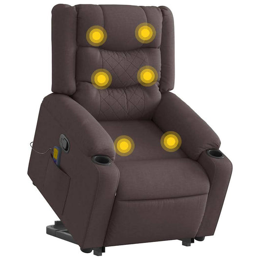 Fauteuil de massage avec aide à la verticalisation en tissu marron foncé