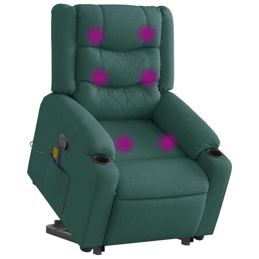 Fauteuil de massage avec aide à la verticalisation en tissu vert foncé