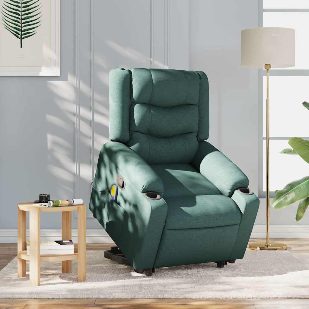 Fauteuil de massage avec aide à la verticalisation en tissu vert foncé
