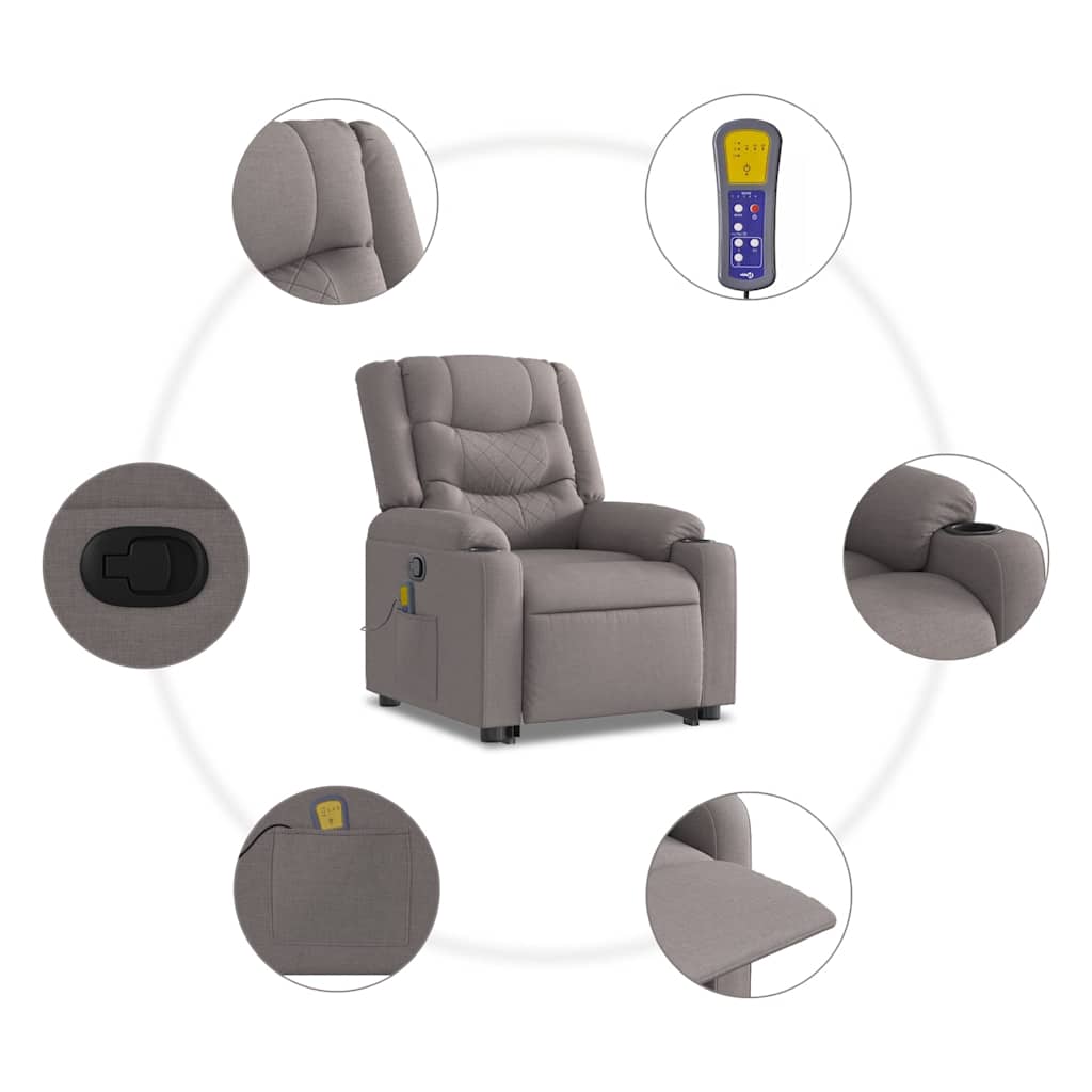 Massagesessel mit Aufstehhilfe Taupe Stoff