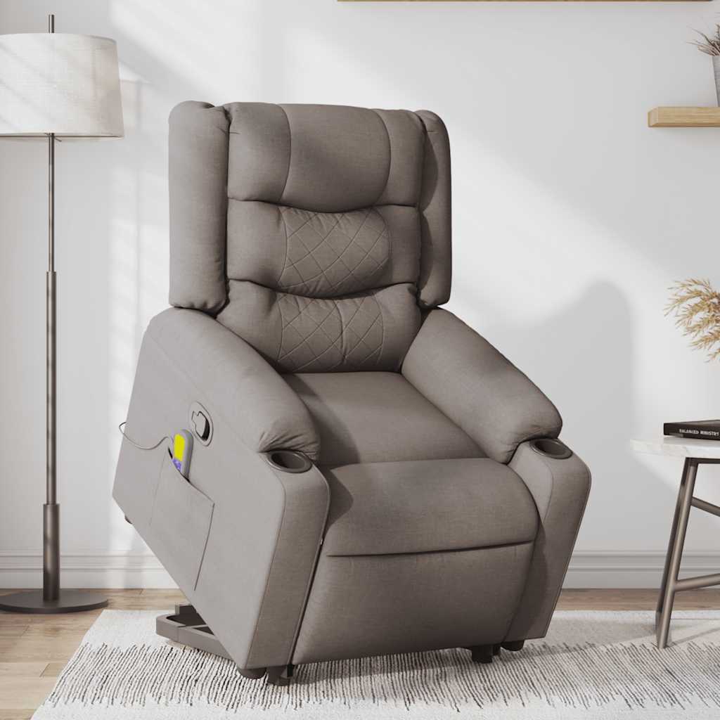 Massagesessel mit Aufstehhilfe Taupe Stoff