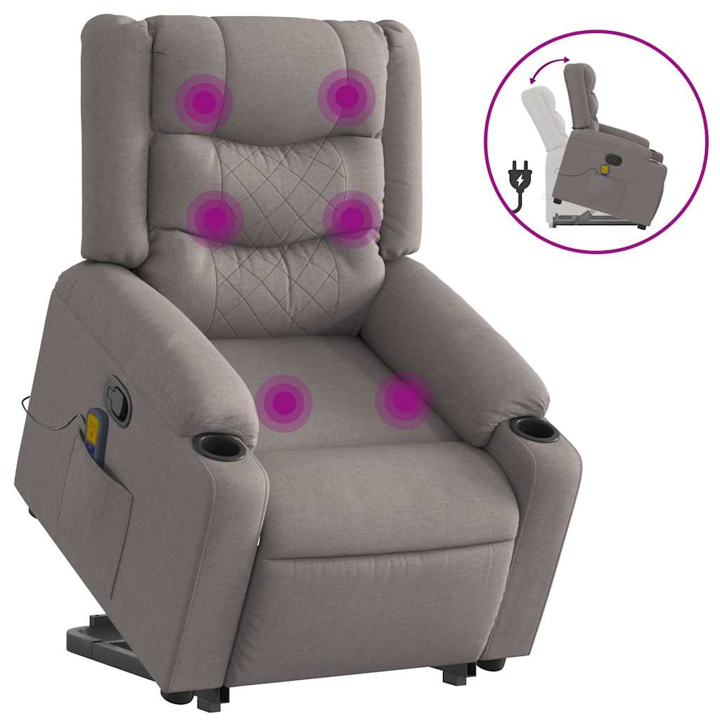 Massagesessel mit Aufstehhilfe Taupe Stoff