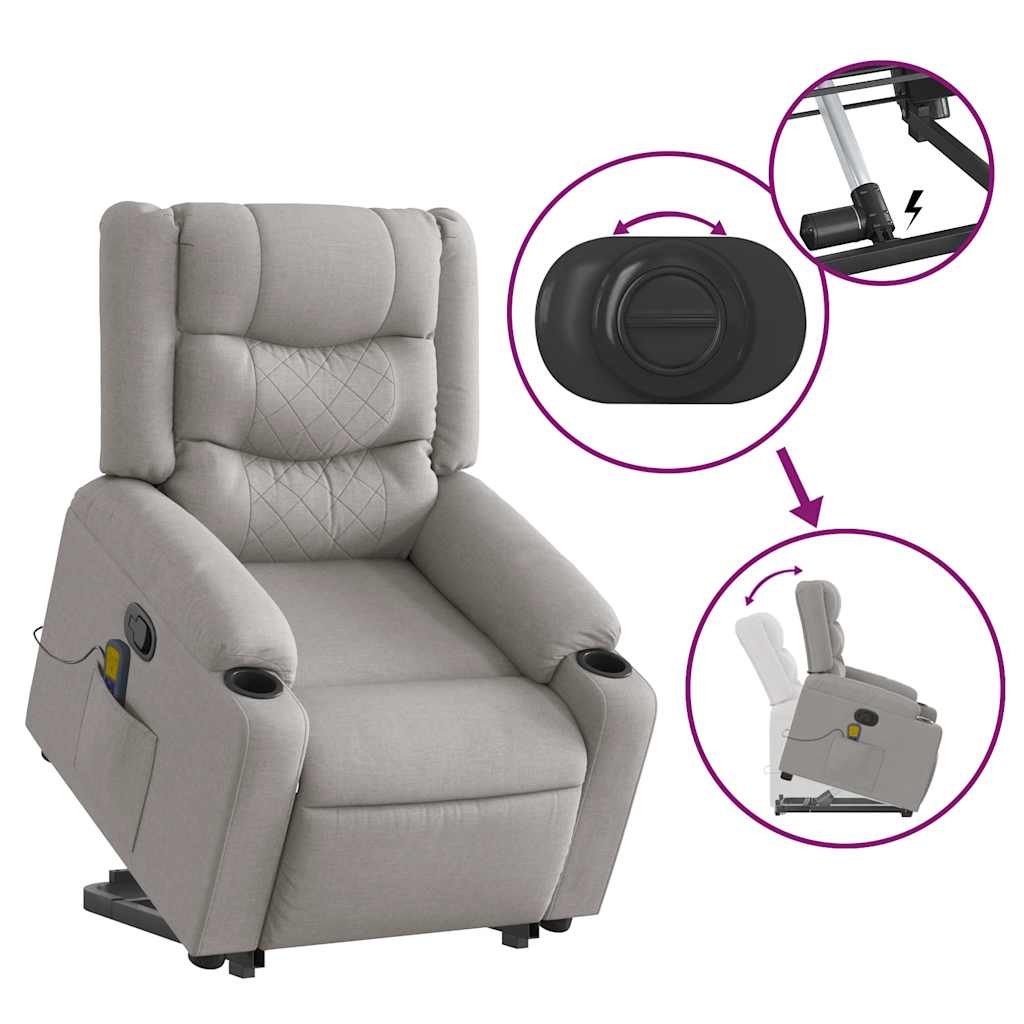 Fauteuil de massage avec aide à la verticalisation en tissu gris nuage
