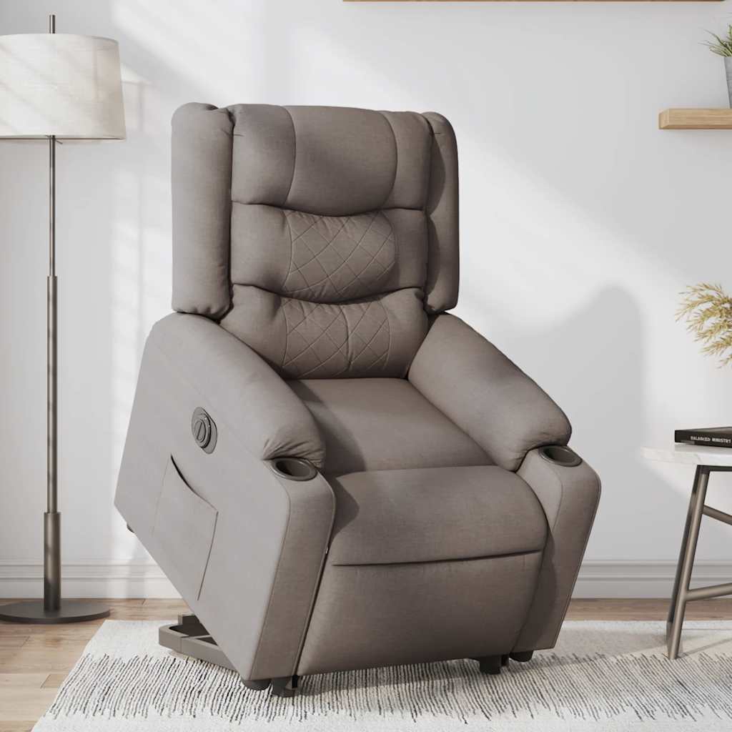Relaxing chair with electric riser in taupe fabric