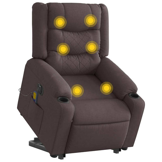 Fauteuil de massage électrique avec aide à la verticalisation, tissu marron foncé