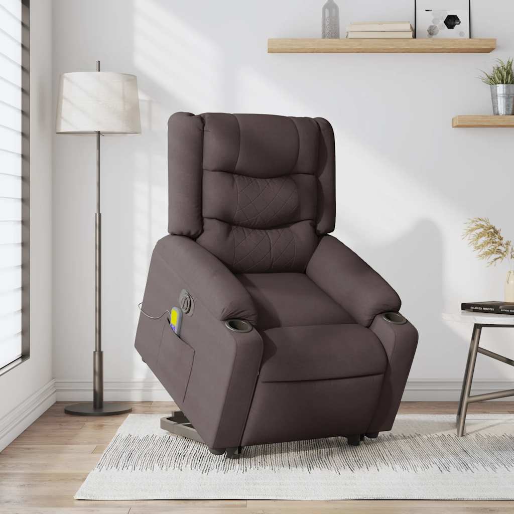 Fauteuil de massage électrique avec aide à la verticalisation, tissu marron foncé