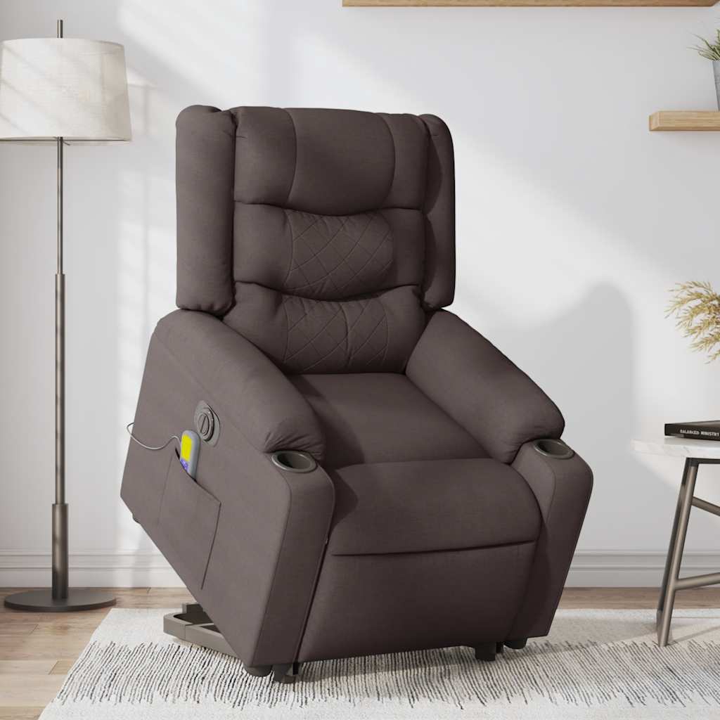 Fauteuil de massage électrique avec aide à la verticalisation, tissu marron foncé