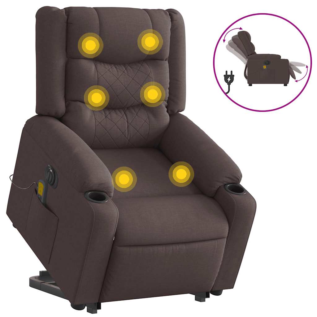 Fauteuil de massage électrique avec aide à la verticalisation, tissu marron foncé