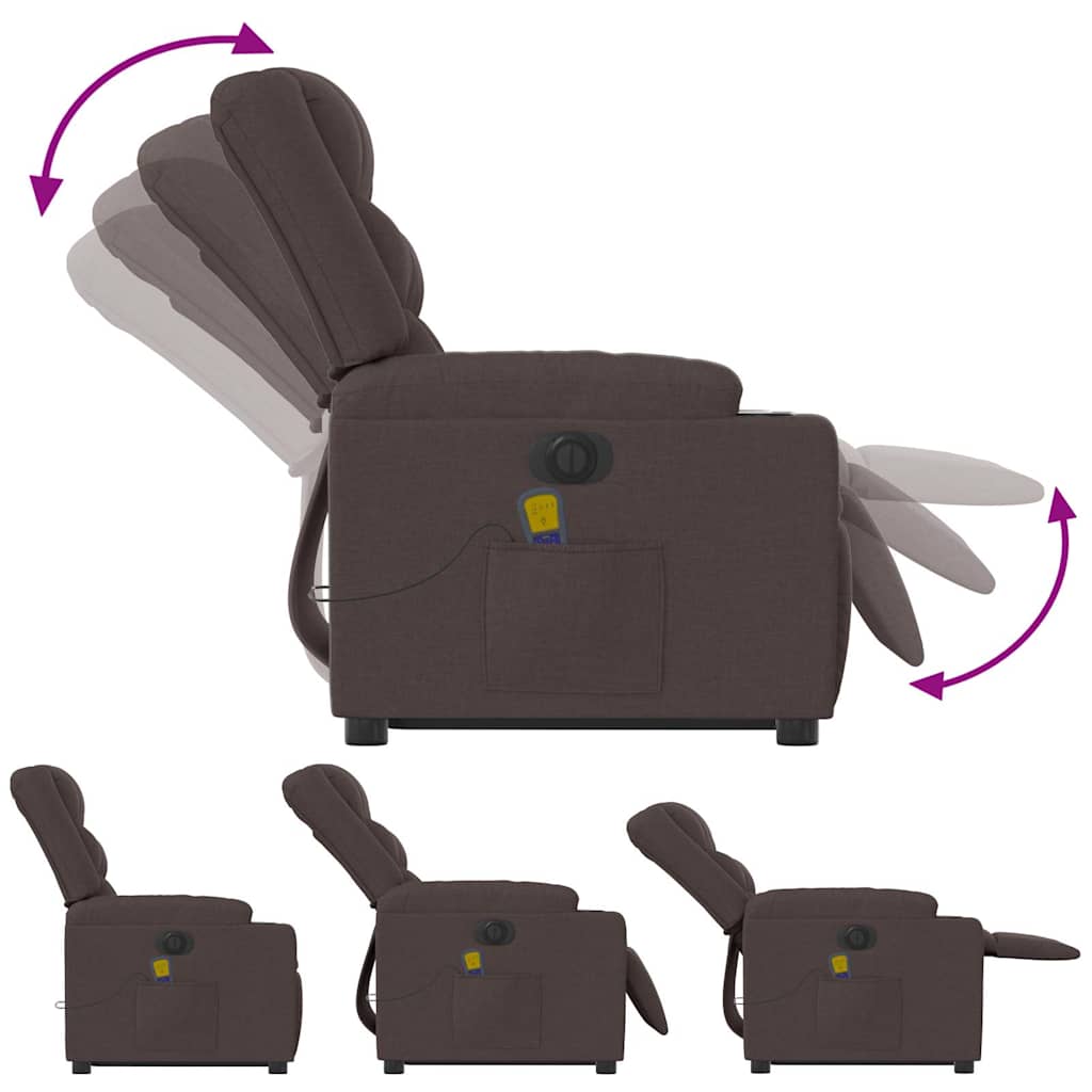 Fauteuil de massage électrique avec aide à la verticalisation, tissu marron foncé