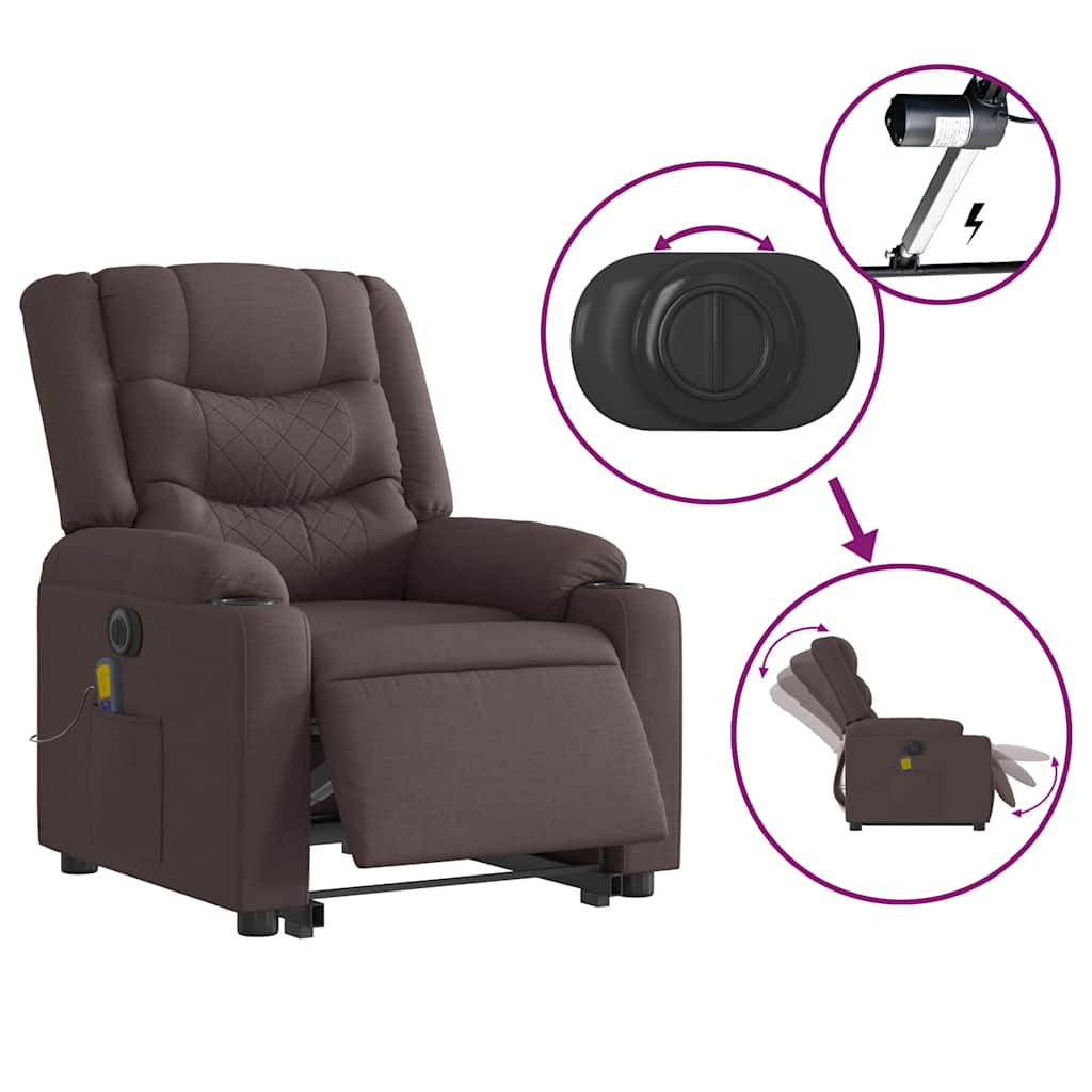 Fauteuil de massage électrique avec aide à la verticalisation, tissu marron foncé
