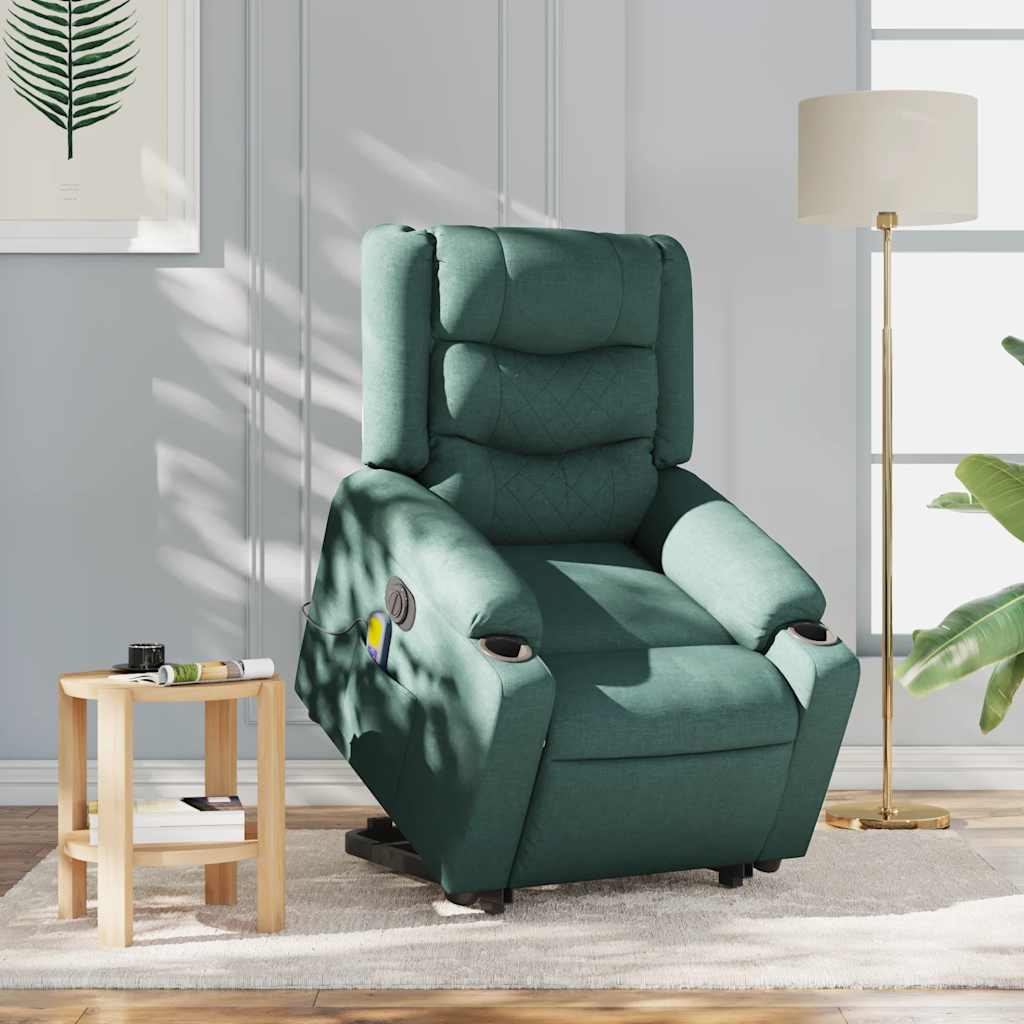Fauteuil de massage électrique avec aide à la verticalisation en tissu vert foncé