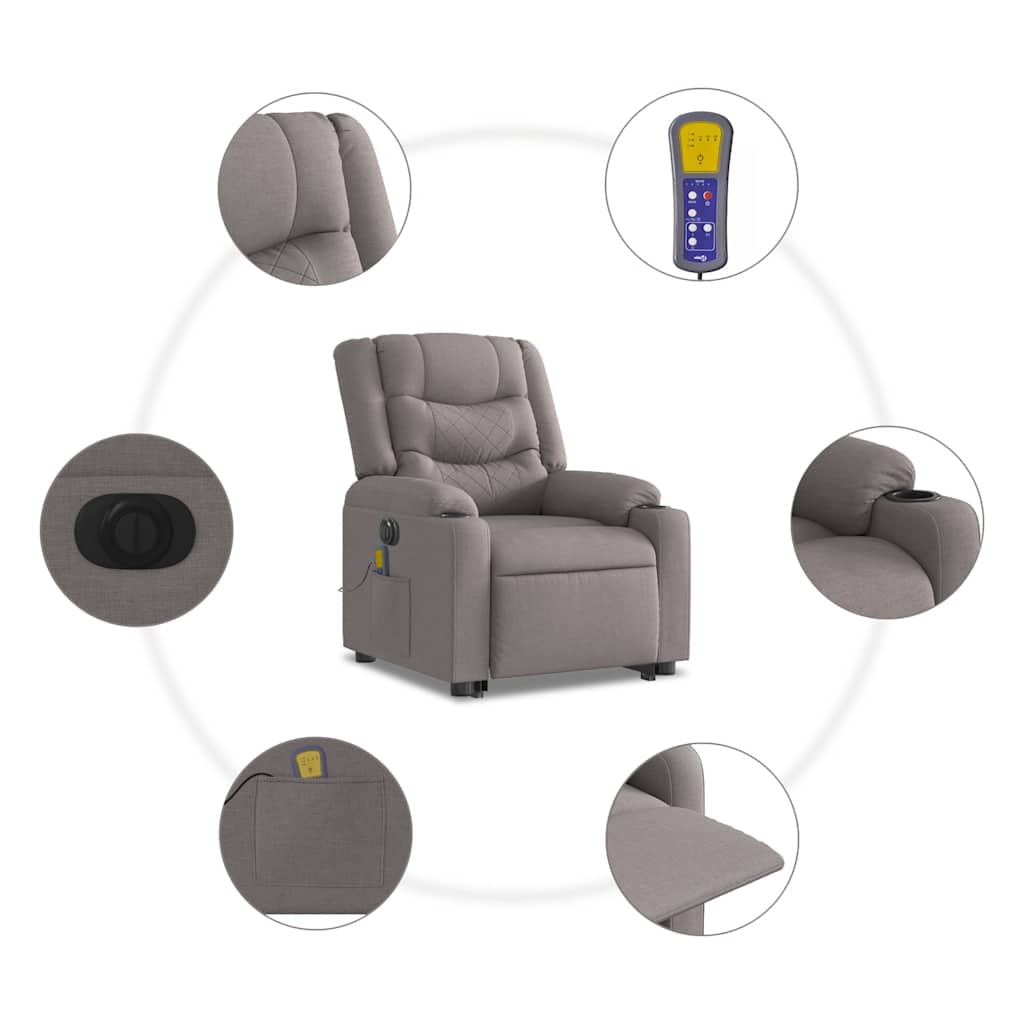 Elektrischer Massagesessel mit Aufstehhilfe Taupe Stoff