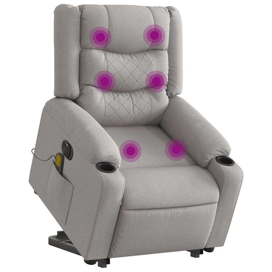 Fauteuil de massage avec aide électrique au verticalisation, tissu gris nuage
