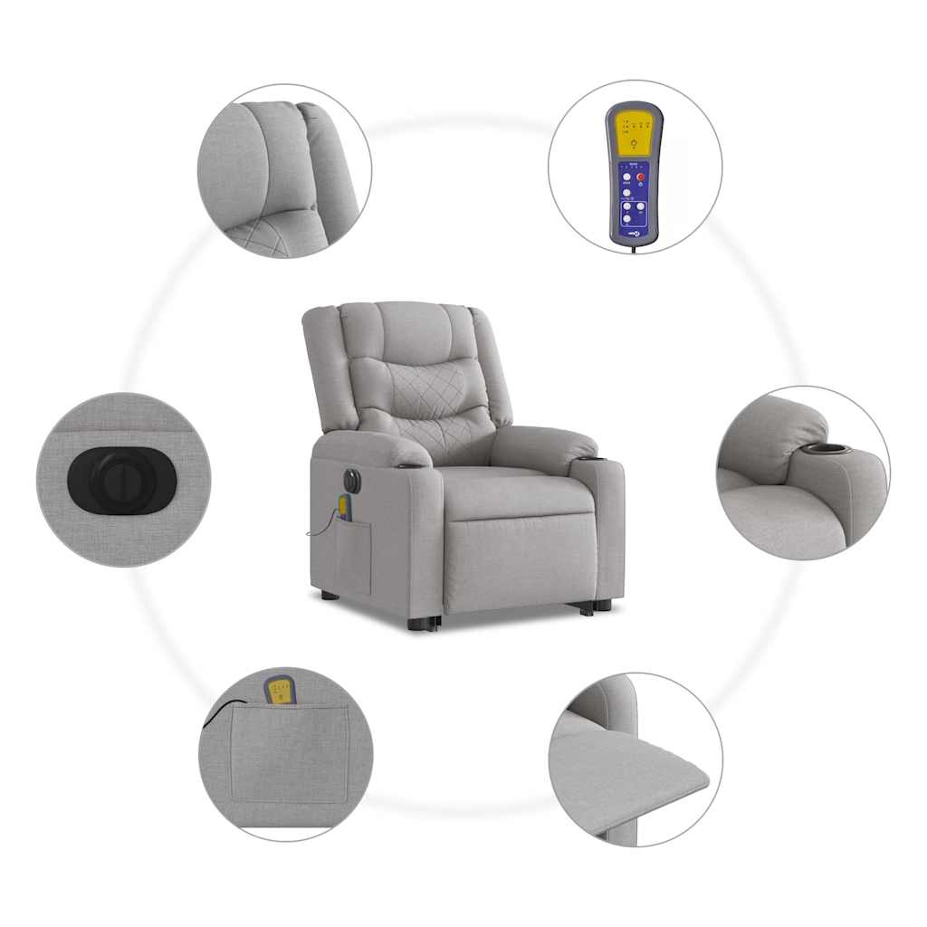 Massagesessel mit Aufstehhilfe Elektrisch Wolkengrau Stoff