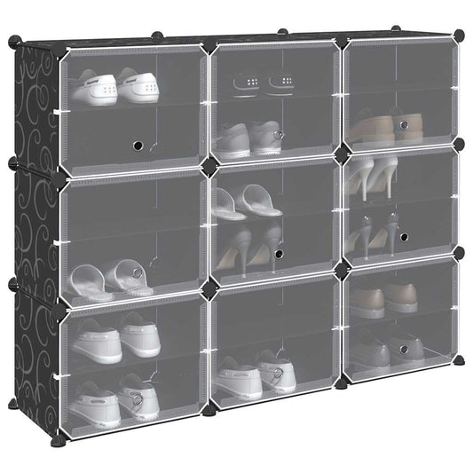 Système d'étagères avec 9 cubes et portes en PP noir