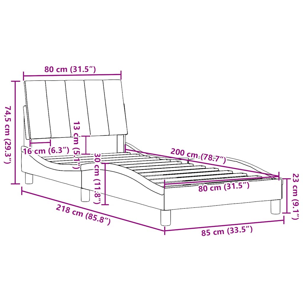 Bettgestell ohne Matratze "Hanko" Schwarz 80x200 cm Stoff