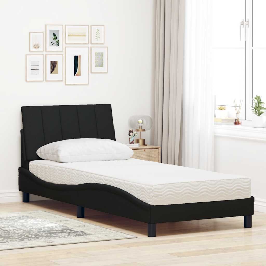 Bett mit Matratze "Hanko" Schwarz 80x200 cm Stoff