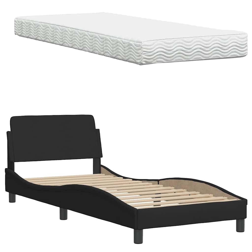 Bett mit Matratze "Hanko" Schwarz 80x200 cm Stoff