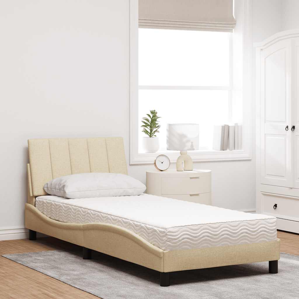 Bett mit Matratze "Hanko" Creme 80x200 cm Stoff