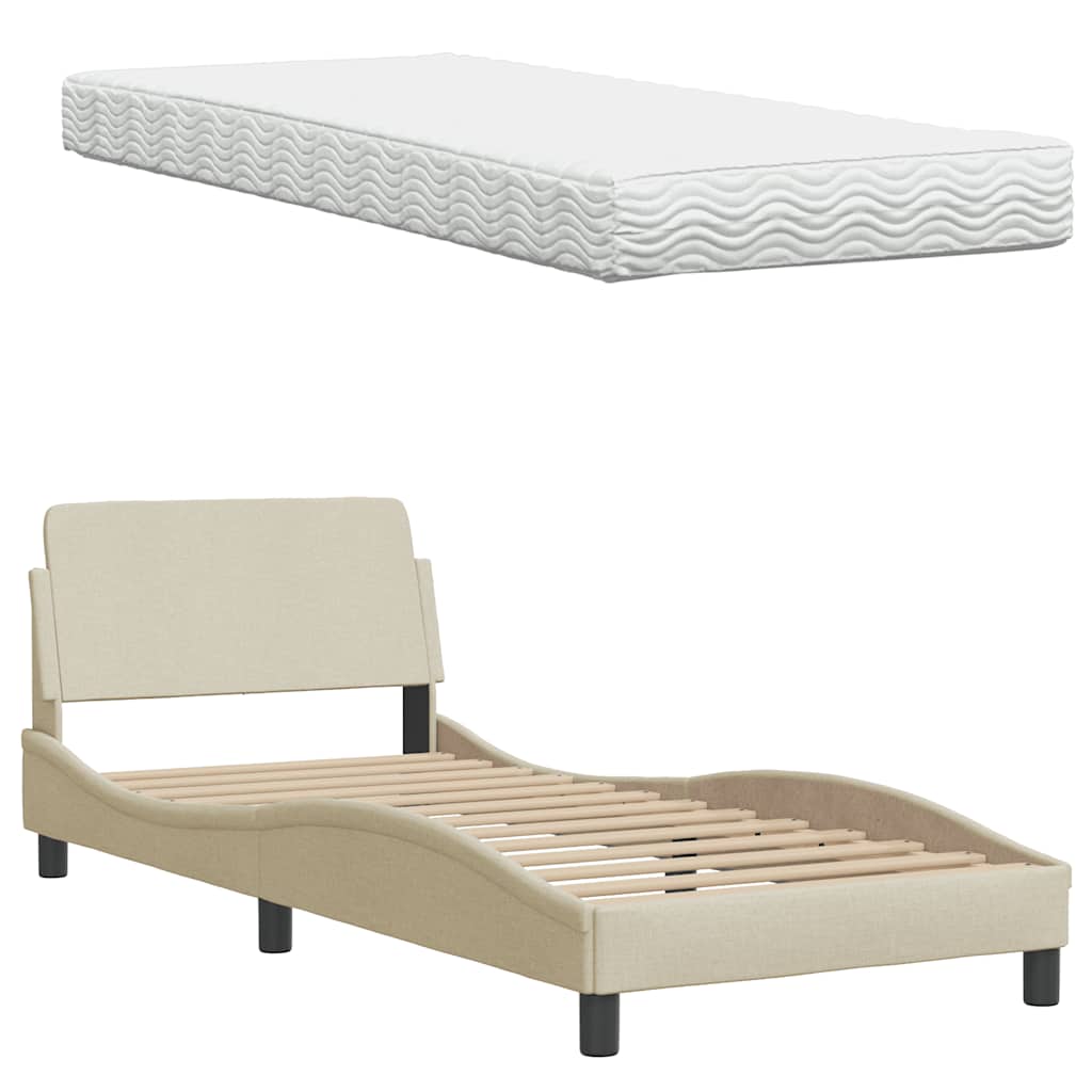 Bett mit Matratze "Hanko" Creme 80x200 cm Stoff